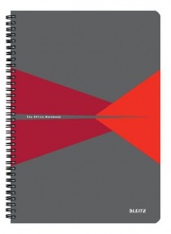 Spirálfüzet, A4, vonalas, 90 lap, PP borító, LEITZ "Office", szürke-piros