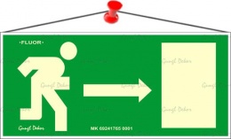 Információs tábla, 25x11,5 cm, fluoreszkáló, utánvilágítós, "Menekülési irány jobbra"