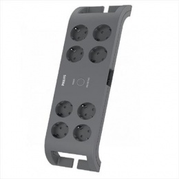 Elosztósor, 8 csatlakozóaljzat, túlfeszültség-védelemmel, 2 m kábel, PHILIPS, sötétszürke